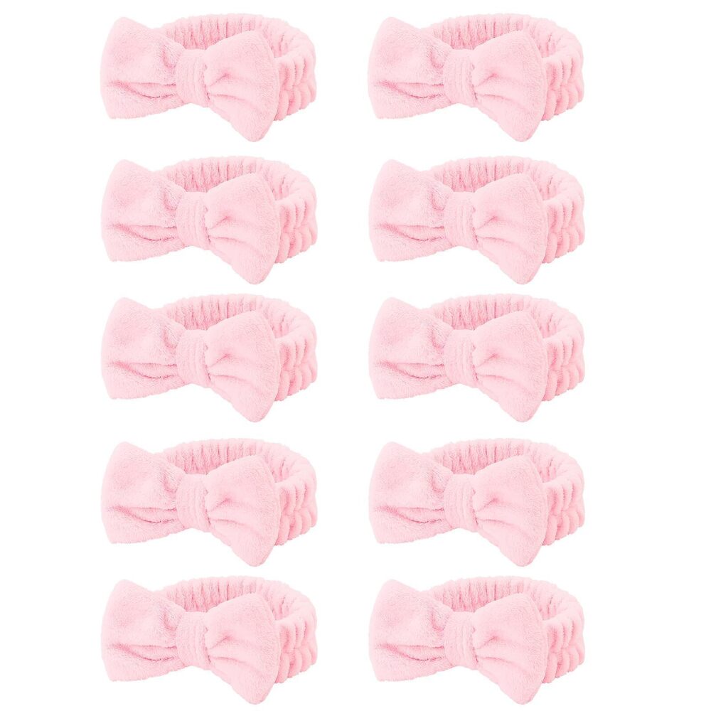 4085 10 Pcs Pink Makeup Headbands, Hair Band for Washing Face, Soft Coral